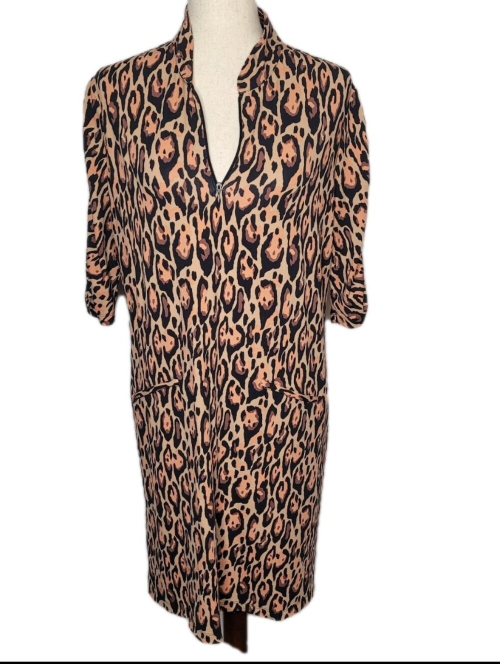 IBKUL Gemma Print Ruched Elbow Length Sleeve Dress - Size XL - Brown/Black